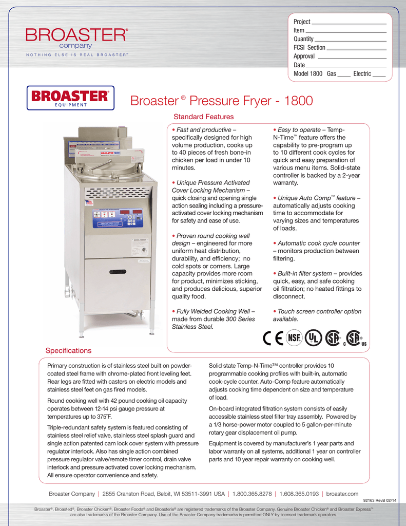 Broaster Pressure Fryer Manualzz