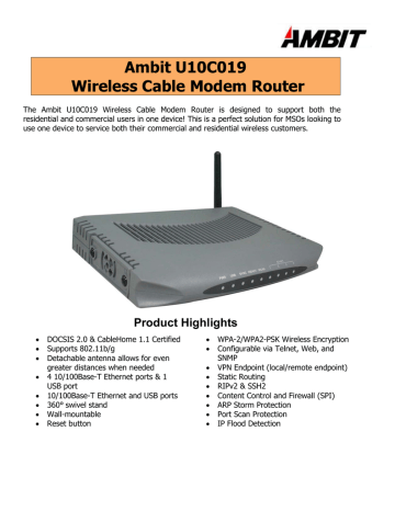 Ambit U10C019 Wireless Cable Modem Router | Manualzz