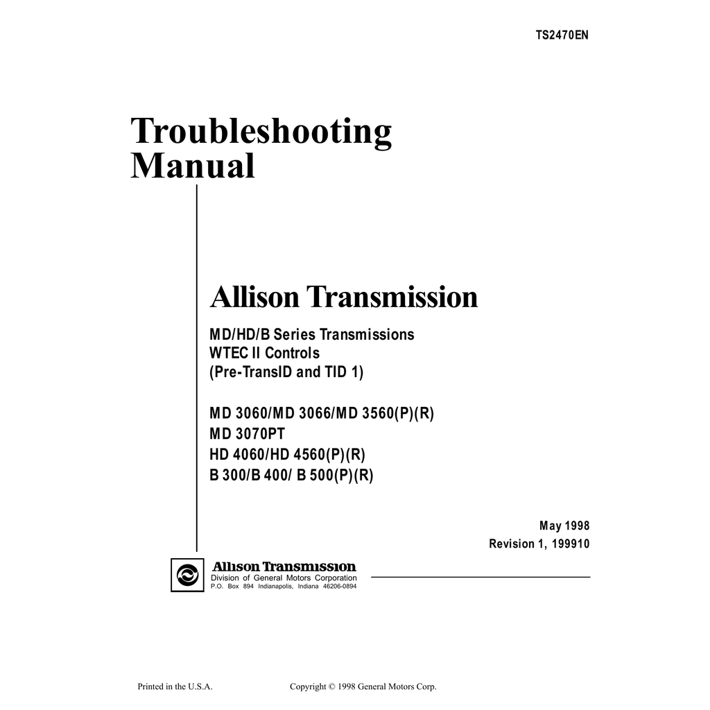 Allison Md 3560r Troubleshooting Manual