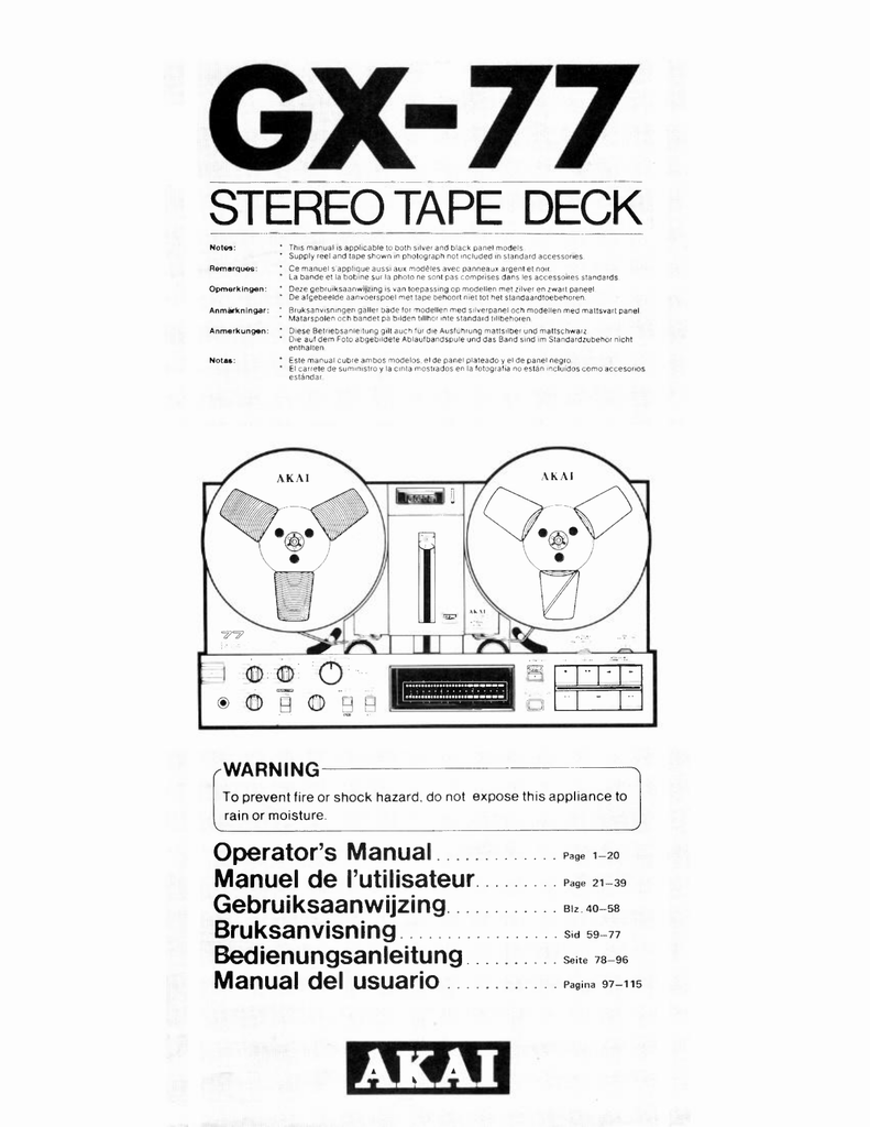 Akai  Bedienungsanleitung user manual owners manual  für GX-F 90 Copy 