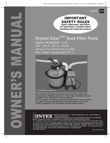 Intex Sand Filter Pump SF90220T Owner's Manual | Manualzz