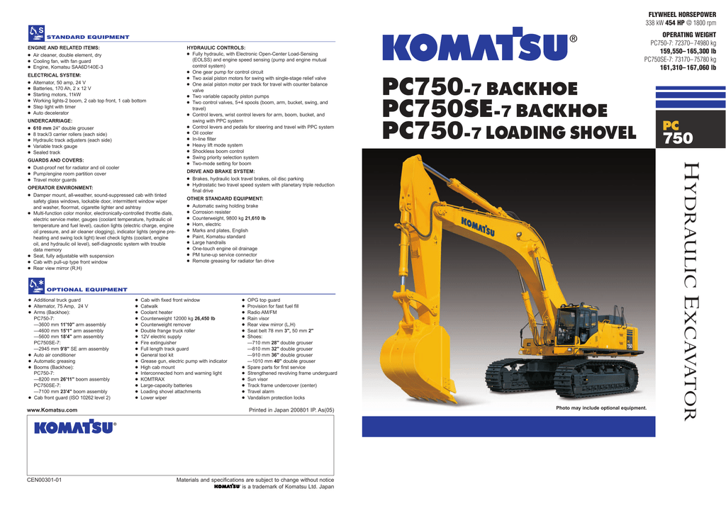 Komatsu PC750SE-7 BACKHOE Brochure | Manualzz