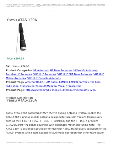 Yaesu ATAS-120A Yaesu ATAS-120A | Manualzz