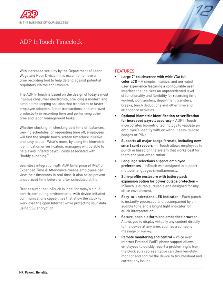 ADP InTouch Timeclock | Manualzz