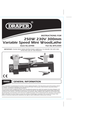 Draper Variable Speed Mini Wood Lathe Instructions | Manualzz