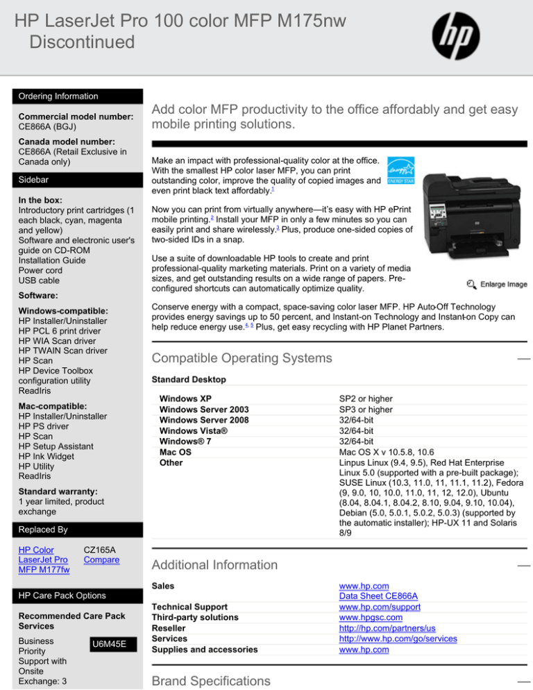 hp color laserjet pro 100 mfp m175nw