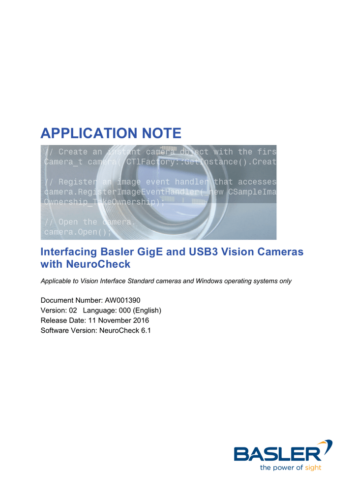 Interfacing Basler Gige And Usb3 Vision Cameras With Neurocheck Manualzz