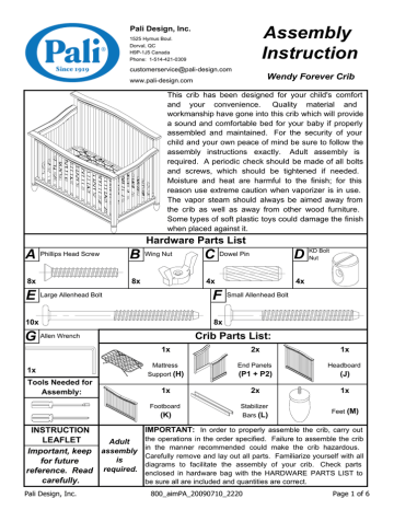 Pali crib clearance parts