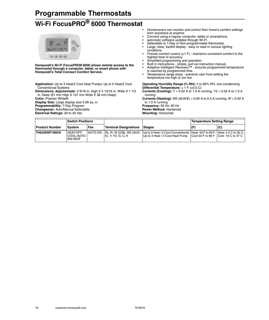 Wi Fi Focuspro 6000 Thermostat Honeywell Manualzz Com