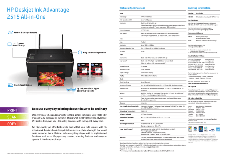 hp 2515 printer specification