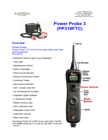 Power Probe PP319FTC-BLU Tek Iii Test Light And-voltmeter Blue pp319ftcblu 