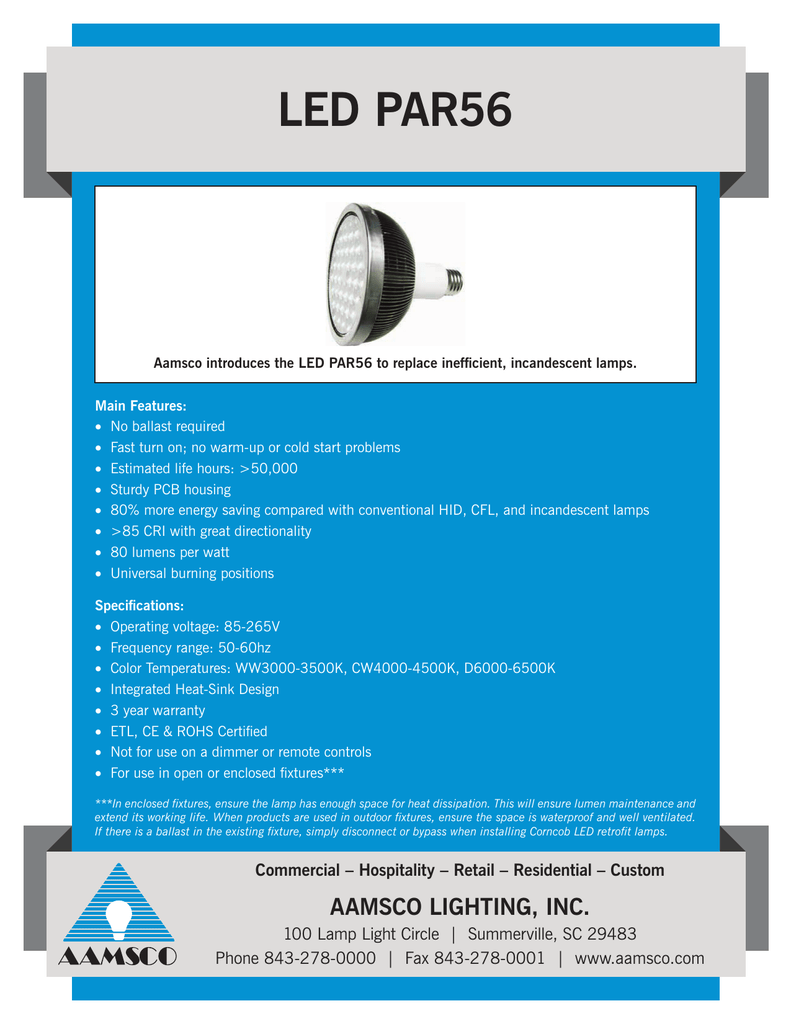 Led Par56 Aamsco Lighting Manualzz Led Par56 Aamsco Lighting Manualzz