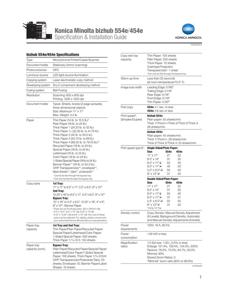 konica minolta bizhub c452 specifications