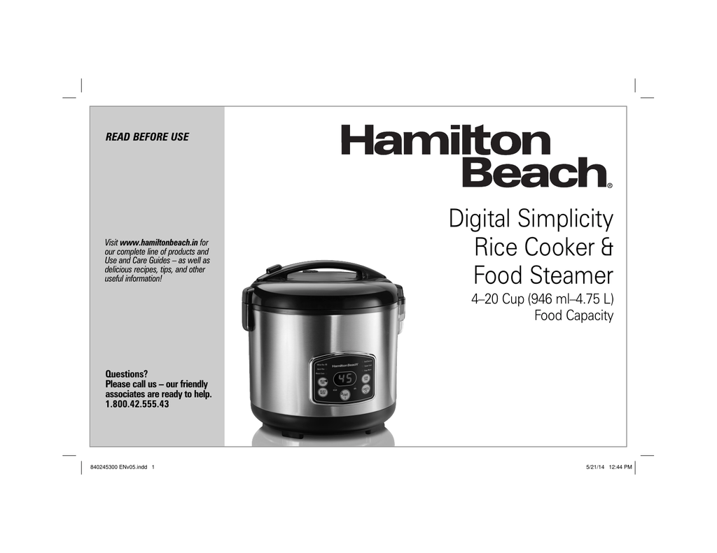 Hamilton Beach 37539 Black/Stainless Steel Digital Simplicity 6 Cups  (Uncooked)12 Cups (Cooked) Rice Cooker/Steamer 