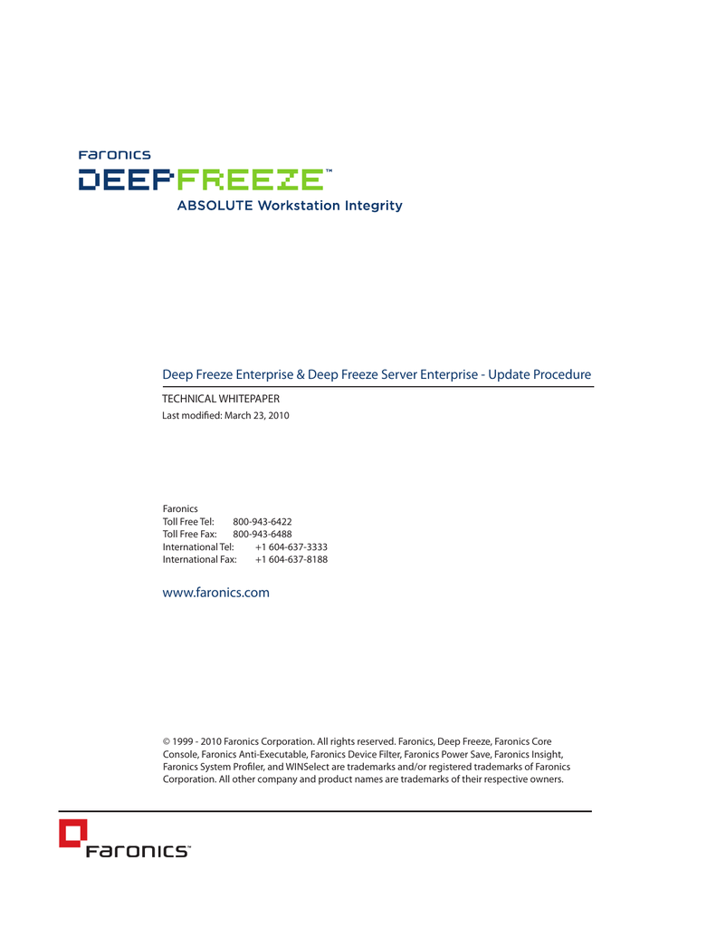 FARONICS DEEP FREEZE ENTERPRISE Update Manual Manualzz