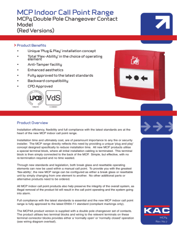 KAC ALARM COMPANY KAC Callpoint Breakglass WHITE Data Sheet | Manualzz