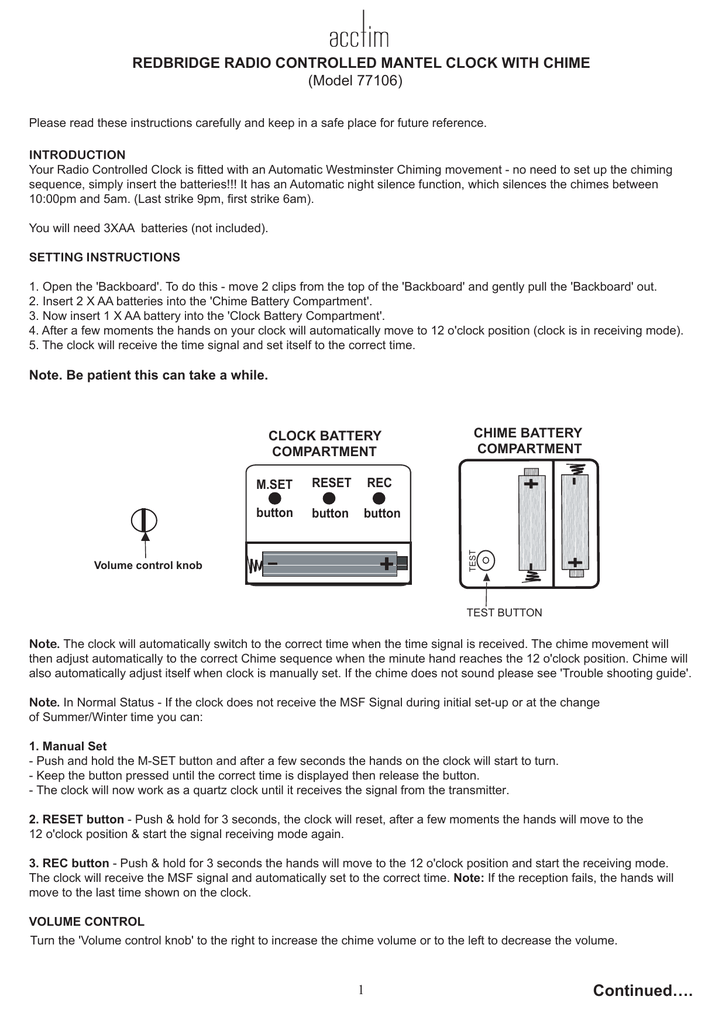 Continued Manualzz - Westminster Chime Wall Clock Manual Continued Manualzz - Westminster Chime Wall Clock Manual
