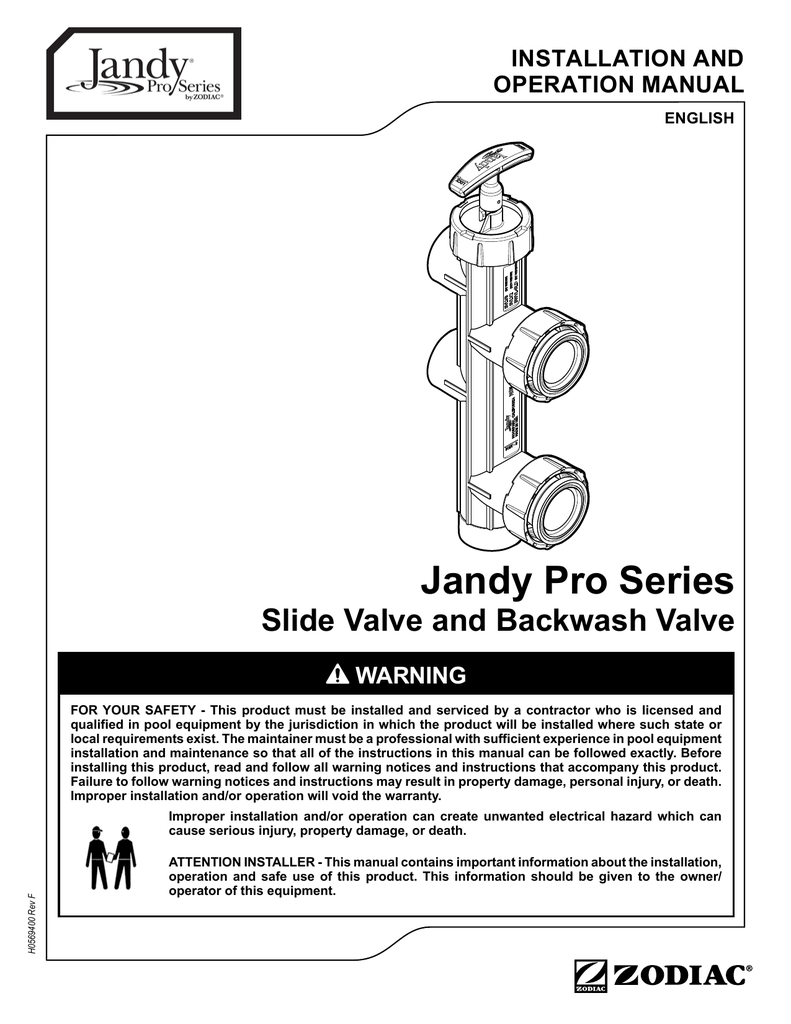 Jandy Slide Backwash Valve I/O Manual Manualzz