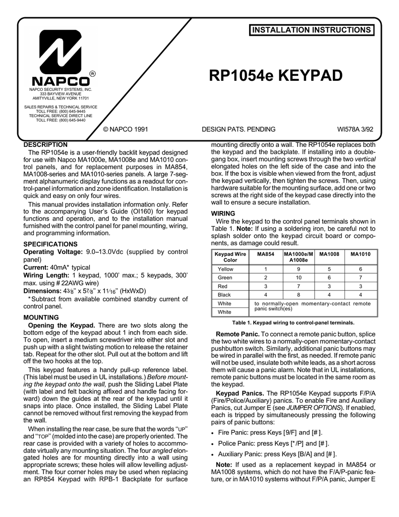 Home Security Keypads Napco Magnum Alert Alarm Keypad RP1054e Home & Garden