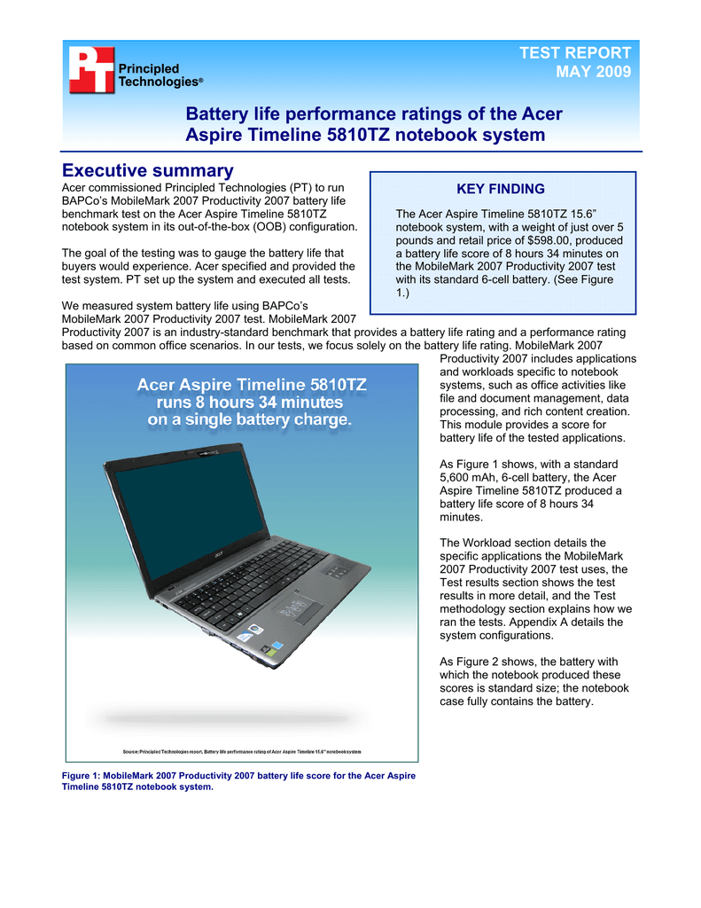 Battery Life Performance Ratings Of The Acer Aspire Timeline 5810tz Manualzz