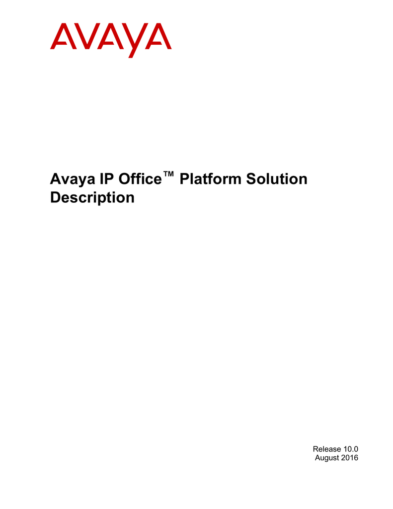 Avaya IP Office™ Platform Solution Description | Manualzz