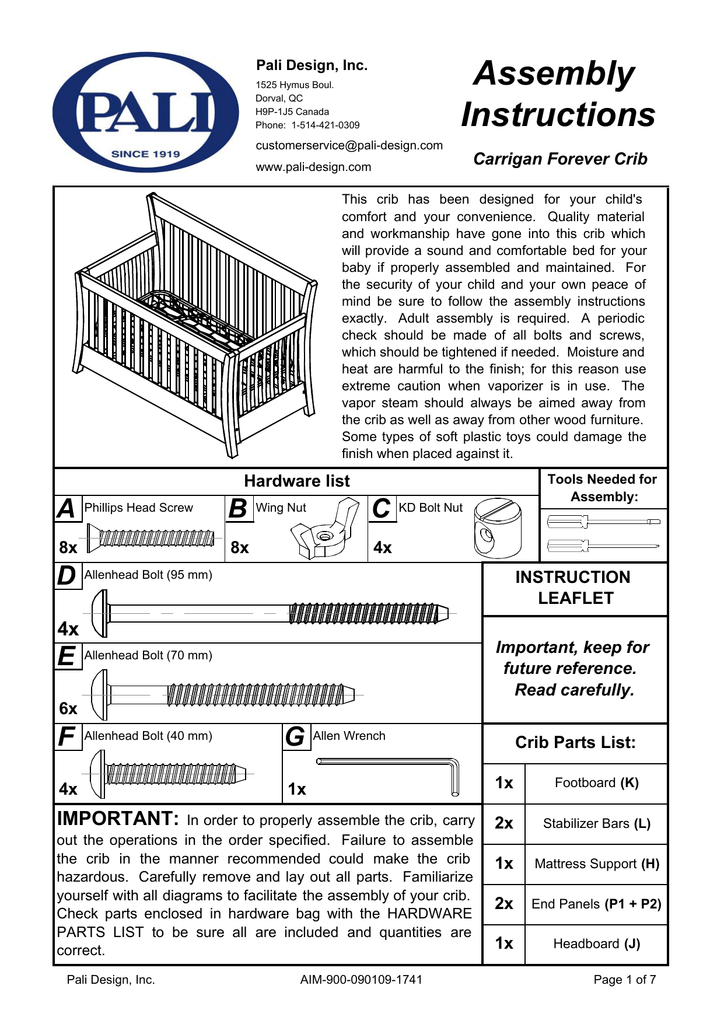 Aim 900 090109 Carrigan Forever Crib Pali Manualzz