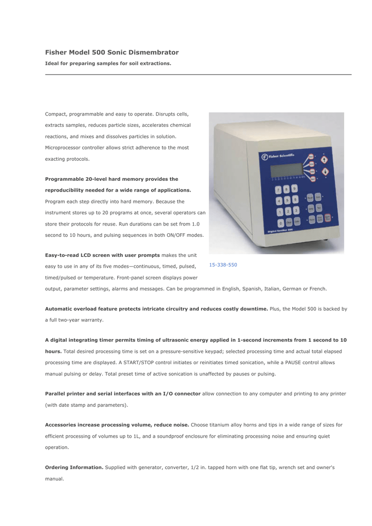 fisher sonic dismembrator model 500 amplitude for 100 ml