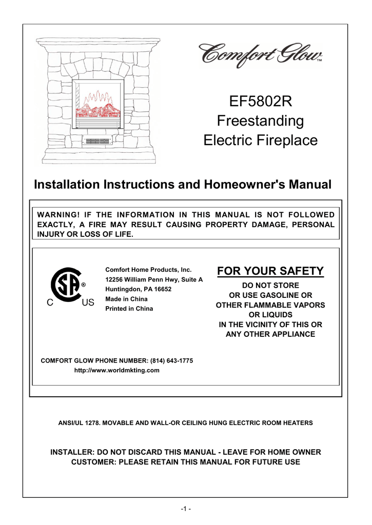 Ef5802r Freestanding Electric Fireplace Manualzz Com