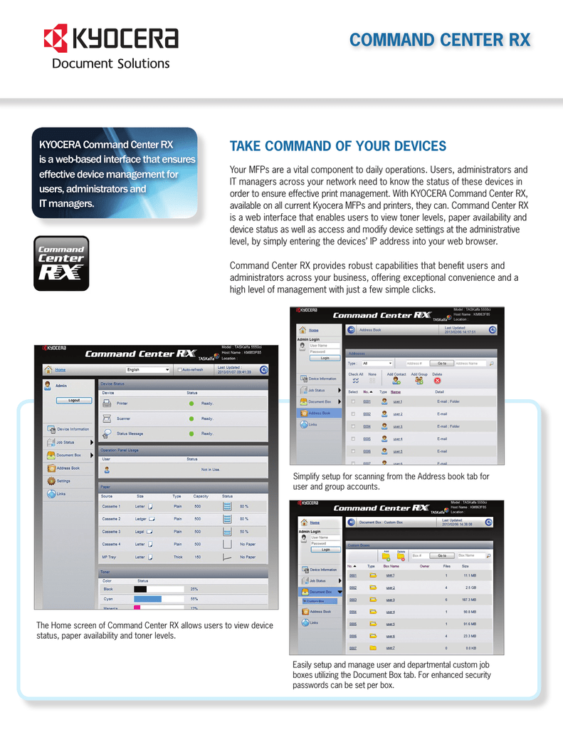 Kyocera center. Command Center RX Kyocera. Веб Интерфейс Kyocera. Kyocera device Manager. Обновление Command Center RX.