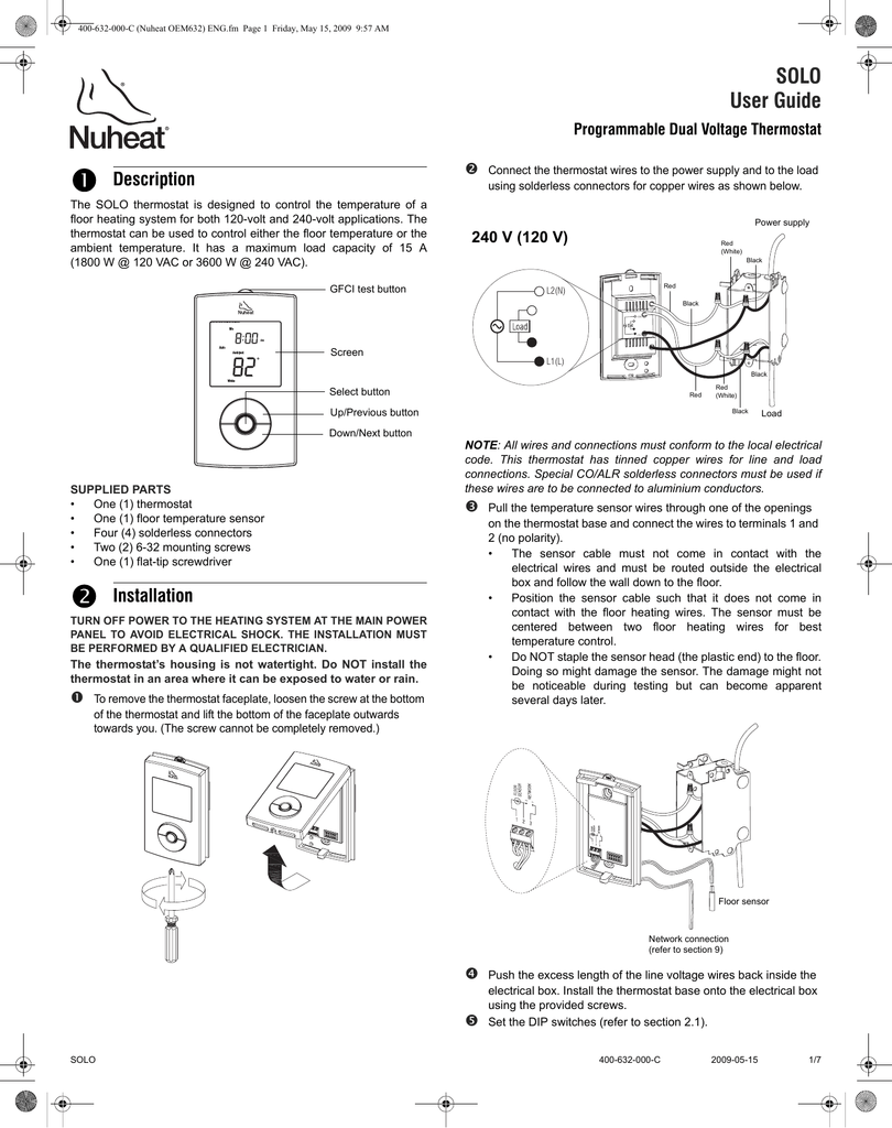 Nuheat Solo Programmable Thermostat Installation Manual