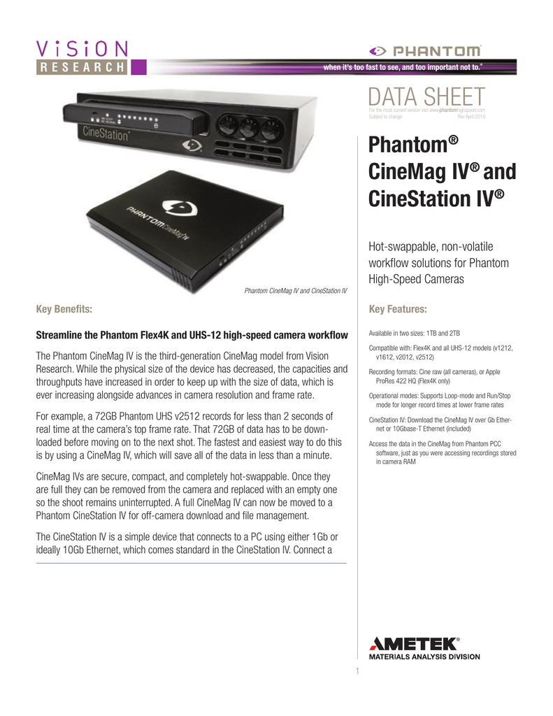 Phantom Cinemag Iv And Cinestation Iv Data Sheet Manualzz