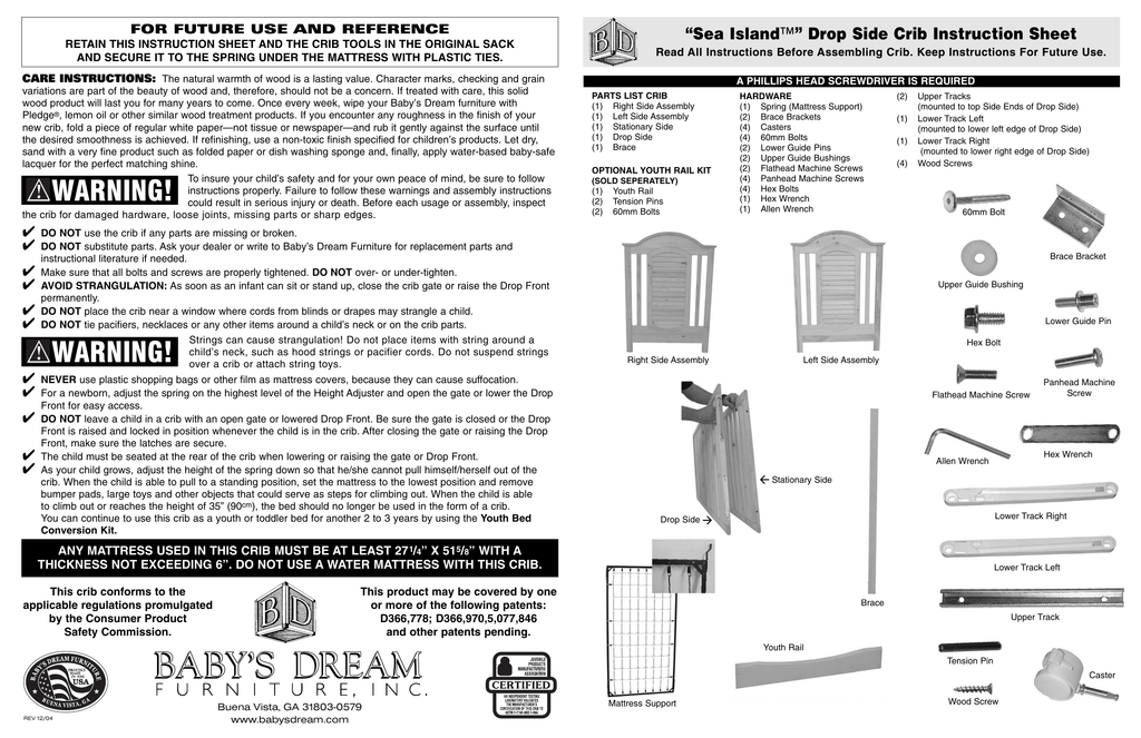 Sea Island Drop Side Crib Instructions Manualzz