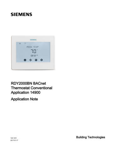 RDY2000BN BACnet Thermostat Conventional Application 14900 | Manualzz