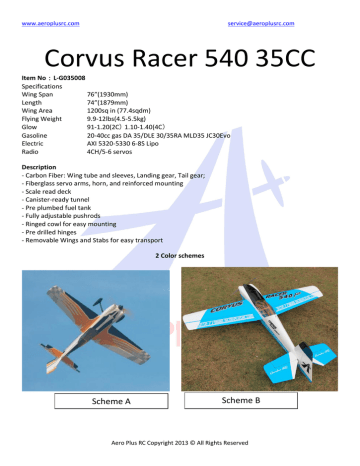AeroPlus Corvus Racer 540 35CC Assembly Manual | Manualzz