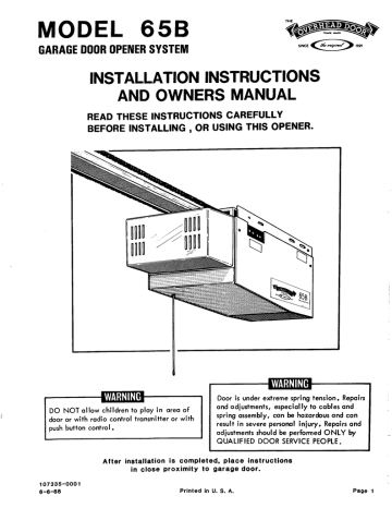 Model 65b Overhead Door Company Of Cortland Manualzz Model 65b Overhead Door Company Of Cortland Manualzz