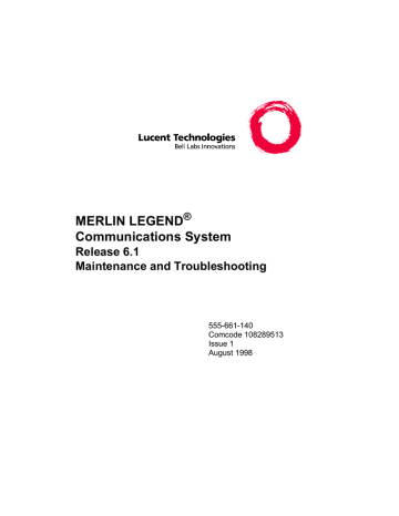 Lucent Technologies MERLIN LEGEND Maintenance And Troubleshooting Manual | Manualzz