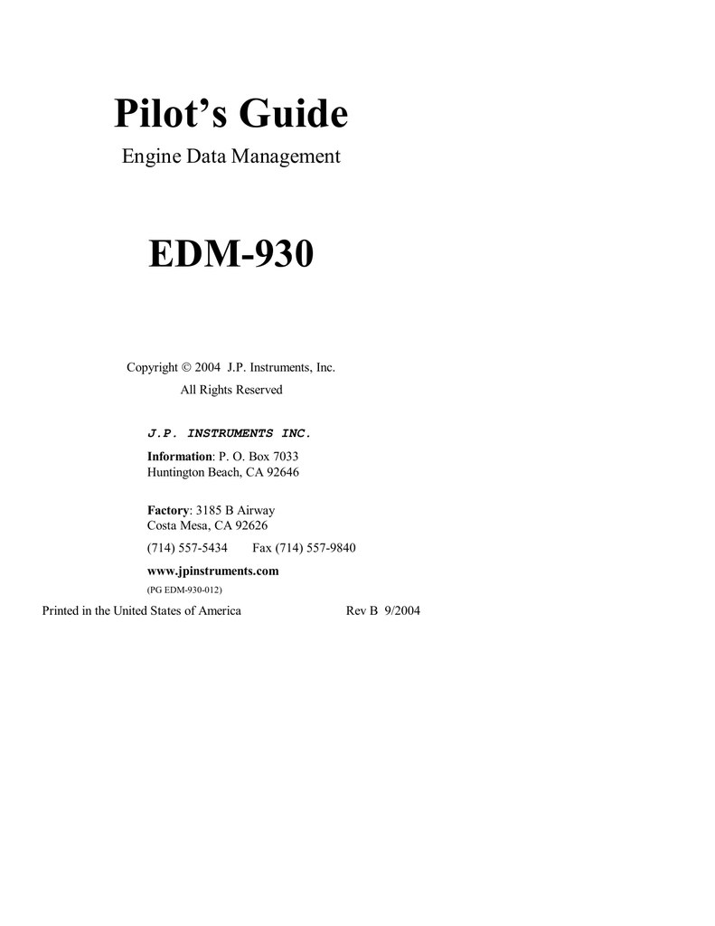 Jpi Engine Data Management 930 Pilot S Guide Manualzz