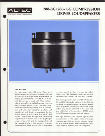 Altec 288 G Series Hf Driver Spec Sheet Manualzz