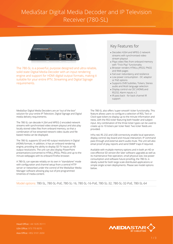 MediaStar Digital Media Decoder and IP Television Receiver (780-SL) |  Manualzz