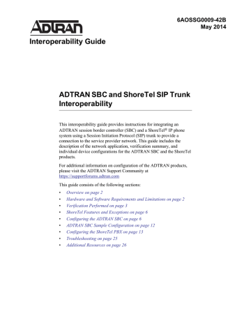 ADTRAN SBC And ShoreTel SIP Trunk Interoperability | Manualzz