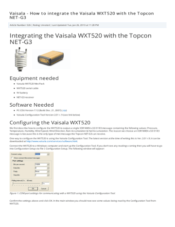 Vaisala - How to integrate the Vaisala WXT520 with the Topcon NET | Manualzz