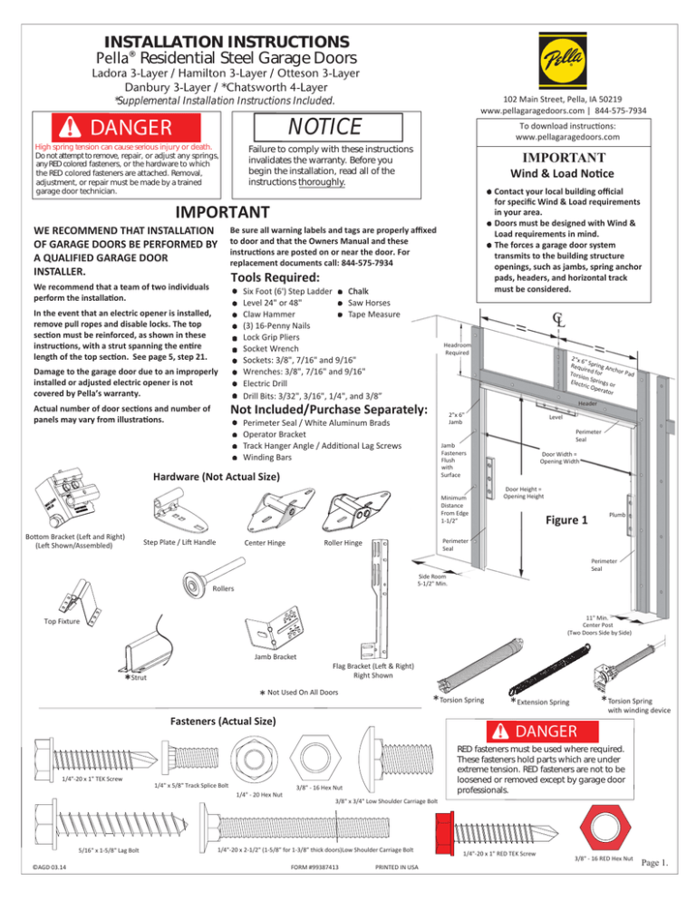DANGER NOTICE - Pella® Garage Doors | Manualzz