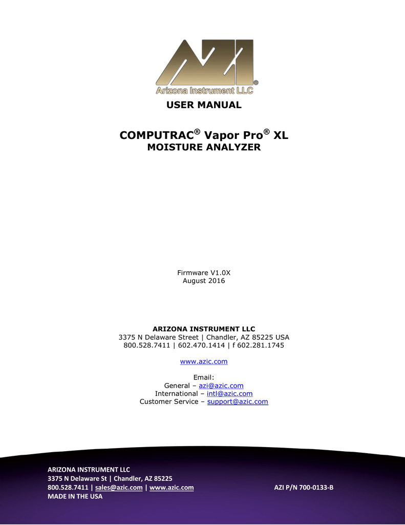 manual vapor pro xl Arizona Instrument LLC Manualzz