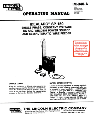 Lincoln Electric SP150 Operating instructions | Manualzz