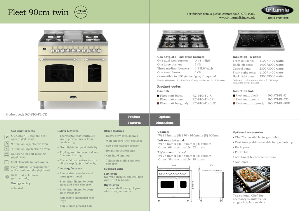 To The Britannia Fleet 90cm Twin Oven Manualzz Com