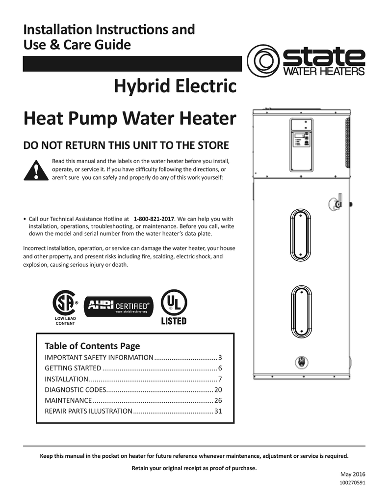 State 100313154 Premier® 66 gal. Tall 9kW Residential Hybrid Electric