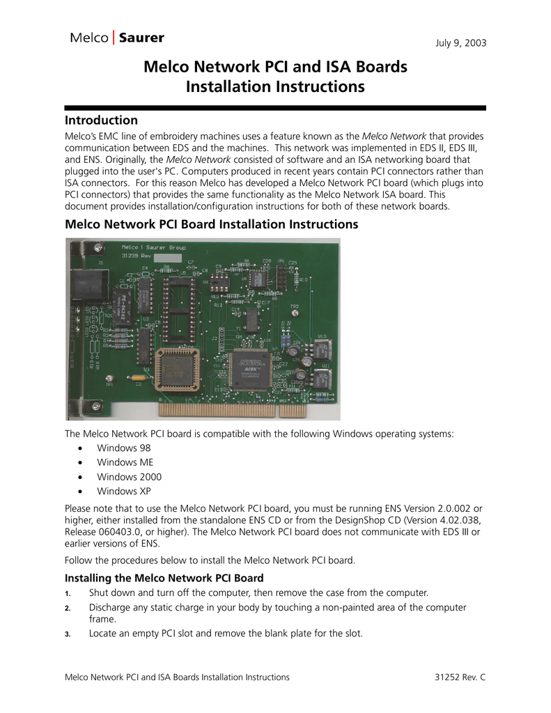 Melco Embroidery  Machine Starlan ISA Network Card 