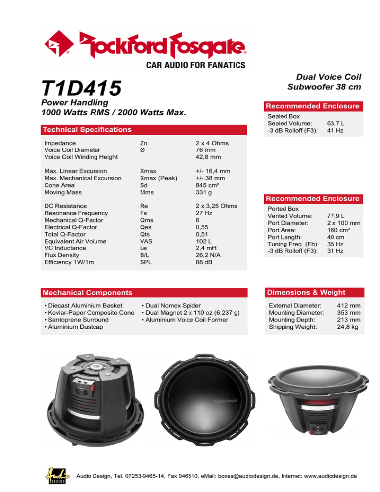 Datenblatt Woofer Rf Manualzz