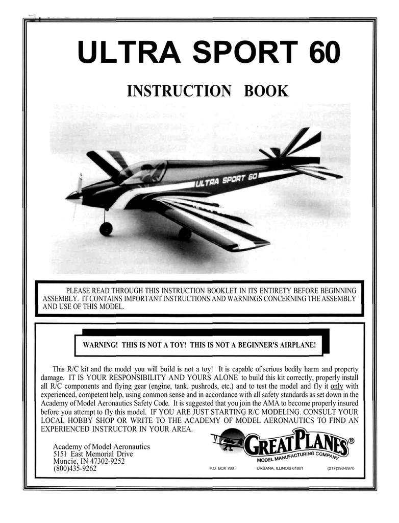 GREAT PLANES ULTRA SPORT 60 Instruction book Manualzz