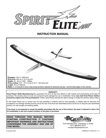 GREAT PLANES Spirit Elite ARF Instruction Manual | Manualzz